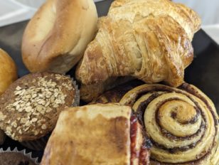 Pastry Tray with croisasnts, bagels, tea biscuits